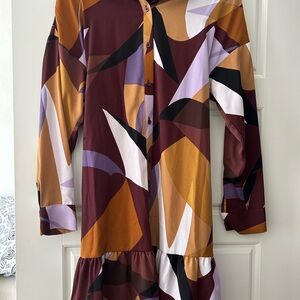 Nine West Abstract Long Sleeve Dress - Brown, Black, Purple